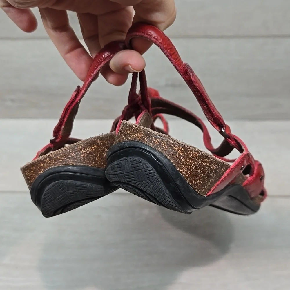 Dansko Women Jolie Red Strappy Leather Sandals Shoes Sz 36/6-6.5